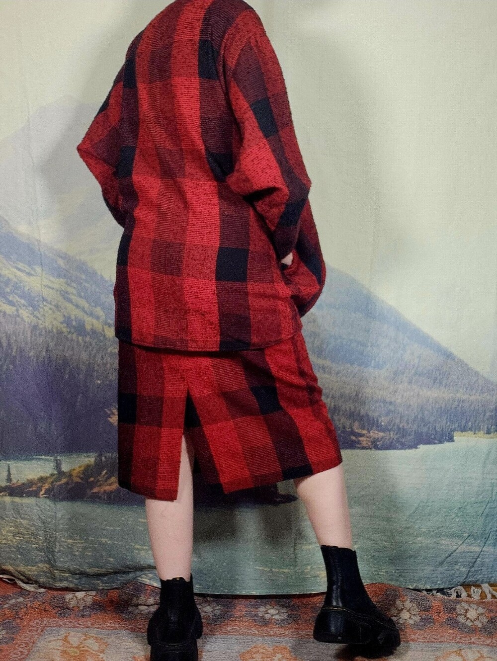 Vintage Grunge Punk Plaid S/M Oversized Skirt Jacket Blazer Set - Picture 2 of 9